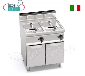 TECHNOCHEF - FRIGGITRICE a GAS su MOBILE, 2 vasche da lt.18+18, Mod.GL18+18MI FRIGGITRICE a GAS su MOBILE, BERTOS, Linea MACROS 700, Serie INDIRECT GAS FRY, 2 vasche indipendenti  da lt.18+18, bruciatori esterni, comandi analogici, potenza termica Kw.28,00, Peso 63 Kg, dim.mm.800x700x900h