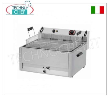 Friggitrice Elettrica lt 16 per Pasticceria, Mod. FPR16, Friggitrice Elettrica per Pasticceria , Vasca Singola, Capacità Lt 16, Produzione oraria: 15 Kg/h, 9000 W, 380 V, kg 15,8, dim. mm 535x435x395h