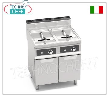 TECHNOCHEF - FRIGGITRICE ELETTRICA su MOBILE, POTENZIATA, 2 VASCHE da lt.18+18, Mod.E7F18-8MS-BF