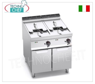 TECHNOCHEF - FRIGGITRICE ELETTRICA su MOBILE, 2 VASCHE da lt.22+22, Comandi Analogici, Mod.E9F22-8M FRIGGITRICE ELETTRICA su MOBILE, BERTO'S, Linea MAXIMA 900, Serie TURBO, 2 VASCHE INDIPENDENTI da lt.22+22, Comandi Analogici, V.400/3+N, Kw.18+18, Peso 95 Kg, dim.mm.800x900x900h