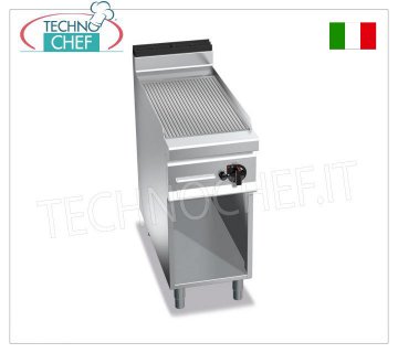 FRY TOP a GAS con PIASTRA RIGATA in MULTIPAN, su VANO, mod. G9FR4M
