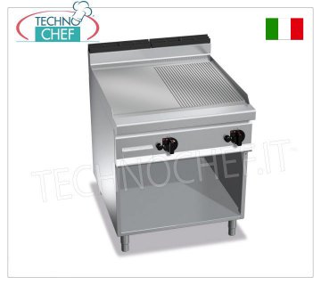 FRY TOP a GAS, PIASTRA in MULTIPAN 1/2 RIGATA e 1/2 LISCIA, mod.G9FM8M-2