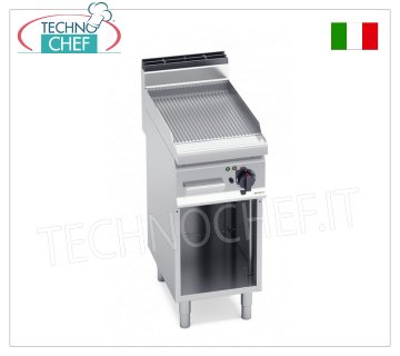 FRY TOP ELETTRICO con PIASTRA RIGATA in MULTIPAN su VANO a GIORNO, Mod.E7FR4MP