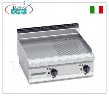 FRY TOP ELETTRICO con PIASTRA  in MULTIPAN 1/2 LISCIA e 1/2 RIGATA, modulo TOP, mod.E7FM8BP-2