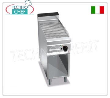 FRY TOP ELETTRICO con PIASTRA RIGATA in MULTIPAN, su VANO a GIORNO,  mod. E9FR4M