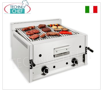 GRIGLIA PIETRA LAVICA a GAS da BANCO, 2 MODULI A COMANDO INDIPENDENTE con ZONA COTTURA da mm 695x535