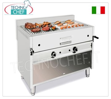 TECHNOCHEF - Griglia a Pietra Lavica a Gas, Doppio Modulo su Vano a Giorno, Mod.I-120MOB