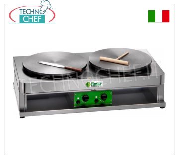 Technochef - Crepiera a Gas Professionale, 2 Piastre in Ghisa Ø 400 mm, Mod.CRP400G2 CREPIERA A GAS da tavolo con 2 PIASTRE DI COTTURA in GHISA e SUPERFICIE MULTIRIGHE ANTISCIVOLO, DIAMETRO 400 MM, controllo termostatico della temperatura di cottura, potenza termica Kw.3,6+3,6, Peso 46 Kg, dimensioni esterne mm.900x480x270h