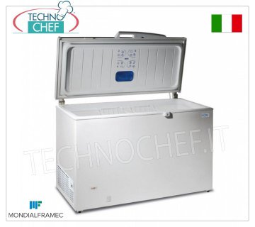 Congelatore orizzontale a pozzo, lt.278, Mod.MAEL300 Congelatore orizzontale a pozzo, MONDIAL FRAMEC, capacità 278 lt, esterno bianco, temperaura -18/-25°C, V.230/1, Kw 0,13, Peso 44 Kg, dim.mm.1096x695x860h