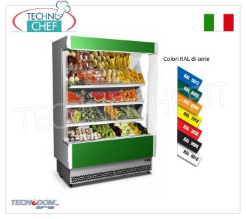 Frigor Murale Espositore, Linea VULCANO 80, LUNGO 1480 mm, con e senza gruppo refrigerante FRIGOR MURALE ESPOSITORE, Marca TECNODOM, Linea VULCANO 80, con 3 ripiani inclinati, ILLUMINAZIONE superiore a neon, temperatura +6°/+8°C, predisposto per UNITA' REFRIGERANTE REMOTA, V.230/1, Kw.0,084, Peso 225 Kg, dim.mm.1480x764x2040h