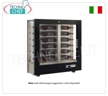 CANTINETTA-TECA per VINI capacità 24 bottiglie Orizzontali, Statica-Ventilata, 3 Lati Vetro per ISTALLAZIONE A PARETE, Linea SLIM, profonda 36 cm TECA per VINI con TELAIO A CORNICE in LEGNO colore NERO OPACO, 3 LATI VETRO, cap.24 bottiglie ORIZZONTALI, Freddo STATICO o VENTILATO, temp.+4°/+16°C, per VINI BIANCHI o ROSSI, porte su 1 fronte, V.230/1, Kw.0,15, Peso 59 Kg, dim.mm.860x362x897h