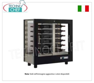 CANTINETTA-TECA per VINI capacità 48 bottiglie Orizzontali, Statica-Ventilata, 3 Lati Vetro per ISTALLAZIONE A PARETE TECA per VINI con TELAIO A CORNICE in LEGNO colore NERO OPACO, 3 LATI VETRO, cap.48 bottiglie ORIZZONTALI, Freddo STATICO o VENTILATO, temp.+4°/+16°C, per VINI BIANCHI o ROSSI, porte su 1 fronte, V.230/1, Kw.0,42, Peso 66 Kg, dim.mm.860x530x900h