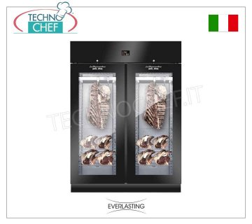 ARMADIO FROLLATURA CARNE, Nero, 2 PORTE VETRO, Capacita' Max Kg 300, mod. MEAT 1500 BLACK