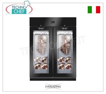 ARMADIO FROLLATURA CARNE, Nero, 2 PORTE VETRO, Capacita' Max Kg 300, mod. STG MEAT 1500 BLACK Everlasting - ARMADIO Frollatura-Maturazione Carne in Acciaio PALSTIFICATO NERO, 2 PORTE con VETRO, Gas R 452a, Temp. +0°/+10° C, ﻿Capacità Kg. 300, Dim. mm 1500x850x2080h