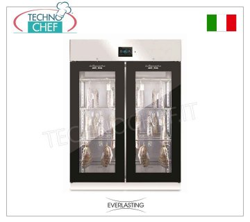 STAGIONATORE CONSERVATORE Salumi in Acciaio, 2 PORTE VETRO, resa max 200 Kg Armadio Stagionatura e Conservazione Salumi in Acciaio INOX 304, 2 Porte Vetro, capacità max 200 Kg, Temp. 0°/+30°C, comandi digitali, V. 230/1, Kw.2,6, Peso Kg 193, dim.mm.1500x850x 2080h