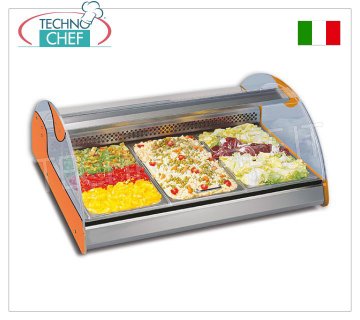 Technochef - VETRINA ESPOSITIVA REFRIGERATA da BANCO con VETRO CURVO, Temp.+3°+5°C, Statica