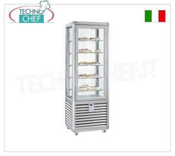 Vetrina Refrigerata Pasticceria 1 Porta, 4 lati espositivi, 5 ripiani rettangolari, Linea CURVE