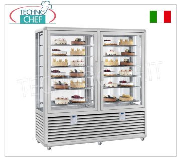 TECHNOCHEF - Vetrina Congelante per Gelateria 2 Porte, Temp.-15°-25°C, lt.1082, Mod.CGL1200S/S Vetrina Congelante-Freezer per gelateria 2 porte,  temperatura -15°/-25°C, refrigerazione statica, Linea Curve, con 4 lati espositivi, 12 ripiani rettangolari da mm 734x460, capacità lt.1082, V.230/1, Kw.0,7+0,7, Peso 348 Kg, dim.mm.1750x620x1860h