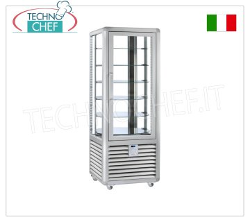 Vetrina Refrigerata Pasticceria 1 Porta, 4 lati espositivi, 6 ripiani rotanti, Linea CURVE