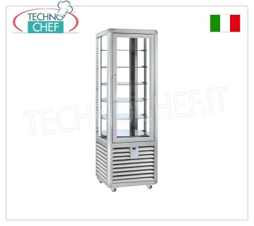 Vetrina Refrigerata Pasticceria 1 Porta, 4 lati espositivi, 6 ripiani rotanti, Linea CURVE