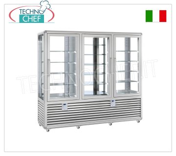 Vetrina Refrigerata Pasticceria 3 Porte, 4 lati espositivi,10 ripiani rettangolari+6 ripiani rotanti