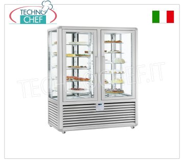 Vetrina Refrigerata Pasticceria 2 Porte, 4 lati espositivi, 5 ripiani rettangolari+6 ripiani rotanti