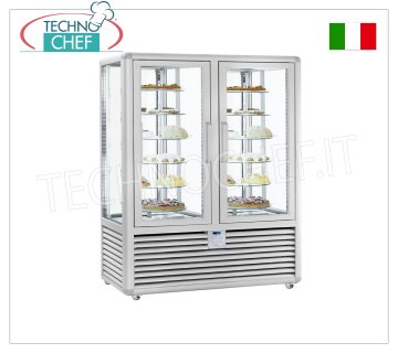 Vetrina Refrigerata Pasticceria 2 Porte, 4 lati espositivi,12 ripiani rotanti, Linea Curve