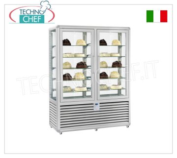 Vetrina Refrigerata Pasticceria 2 Porte, 4 lati espositivi,10 ripiani rettangolari, Linea Curve