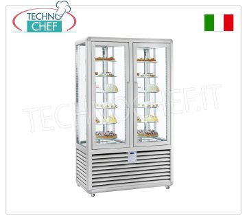Vetrina Refrigerata Pasticceria 2 Porte, 4 lati espositivi, 12 ripiani rotanti, Linea CURVE
