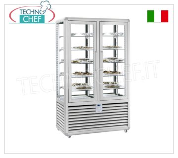 Vetrina refrigerata per Pasticceria 2 Porte, 4 lati espositivi, 10 ripiani rettangolari, Linea CURVE