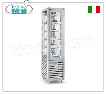 Vetrina Refrigerata Pasticceria 1 Porta, 4 lati espositivi, 5 ripiani rettangolari, Linea CURVE