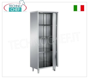 Armadio stoviglie INOX 304 con anta a battente e 3 ripiani intermedi,  Profondo 70 cm - Altezza cm 170