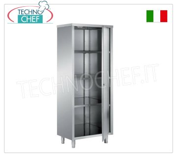 Armadio stoviglie INOX 304 con anta battente e 3 ripiani intermedi, Profondo 60 cm - Altezza cm 170