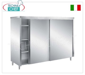 Armadio stoviglie INOX 304 con ante scorrevoli e 3 ripiani intermedi, Profondo 60 cm - Altezza 170 cm