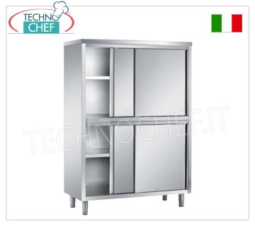 Armadio stoviglie INOX 304 con 4 mezze ante scorrevoli, Profondo cm 50 - Altezza 170 cm
