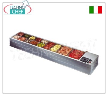 Vetrina refrigerata in ABS da banco, mm 2080x410 Vetrina refrigerante orizzontale da banco in ABS/plastica bianca, senza protezione, temp. d'esercizio +2/+10°C, bacinelle escluse, V.230/1, Kw.0,13, Peso 40 Kg, dim.mm.2080x410x220h