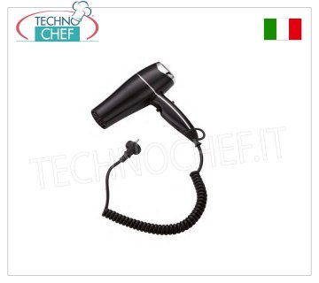 Technochef - ASCIUGACAPELLI da CASSETTO - 1800W Asciugacapelli da cassetto, corpo in ABS nero, 3 regolazioni di velocità, bassa rumorosità, V.230/1, Watt.1800, dimensioni mm 205x80x250h