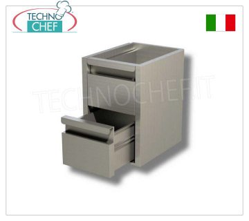 Cassettiera in acciaio inox AISI 304 con 2 cassetti su guide, Linea 600/700