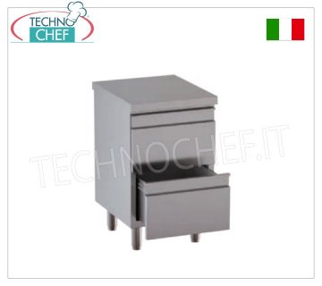 Cassettiera in acciaio inox AISI 304 con 2 cassetti su guide, Linea 600/700