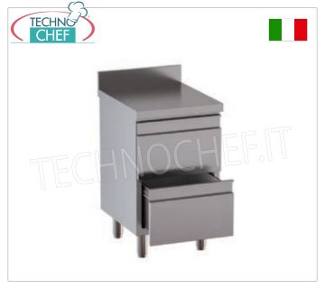 Cassettiera in acciaio inox AISI 304 con 2 cassetti su guide con alzatina, Linea 600/700