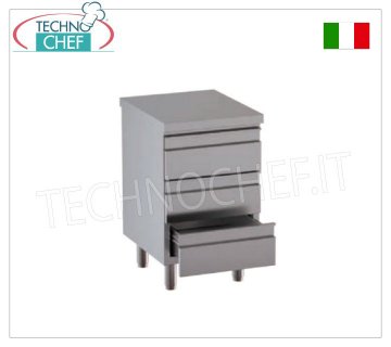 Cassettiera in acciaio inox AISI 304 con 3 cassetti su guide e piano di lavoro, Linea 600/700