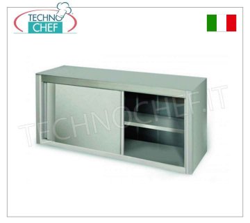Pensile Inox  con porte scorrevoli e ripiano intermedio