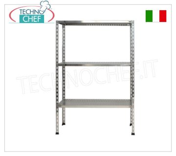 Scaffale Componibile inox, modulo con 3 ripiani asolati, profondi 30 cm, altezza 150 cm.