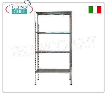 TECHNOCHEF - Scaffale inox, modulo con 4 ripiani asolati, profondi 40 cm, altezza 180 cm.
