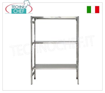 TECHNOCHEF - Scaffale inox, modulo con 3 ripiani asolati, profondi 40 cm, altezza 150 cm.