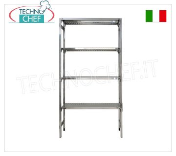 TECHNOCHEF - Scaffale inox, modulo con 4 ripiani asolati, profondi 30 cm, altezza 180 cm.
