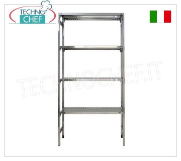 TECHNOCHEF - Scaffale inox, modulo con 4 ripiani asolati profondi 60 cm, altezza 200 cm.