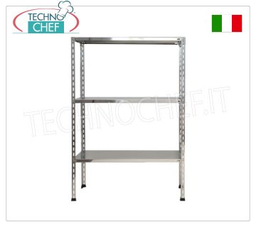 TECHNOCHEF - Scaffale inox, modulo con 3 ripiani lisci, profondi 40 cm, altezza 150 cm.