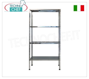 TECHNOCHEF - Scaffale inox, modulo con 4 ripiani lisci, profondi 50 cm, altezza 180 cm.