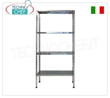 TECHNOCHEF - Scaffale inox, modulo con 4 ripiani lisci, profondi 60 cm, altezza 200 cm.